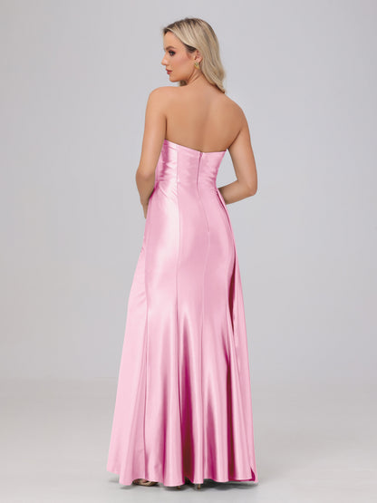 Off the Shoulder Straps Bodice Zip Back Bridesmaid Dresses with Slit