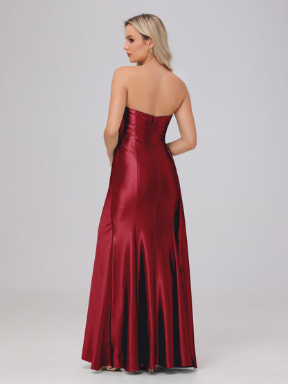 Off the Shoulder Straps Bodice Zip Back Bridesmaid Dresses with Slit