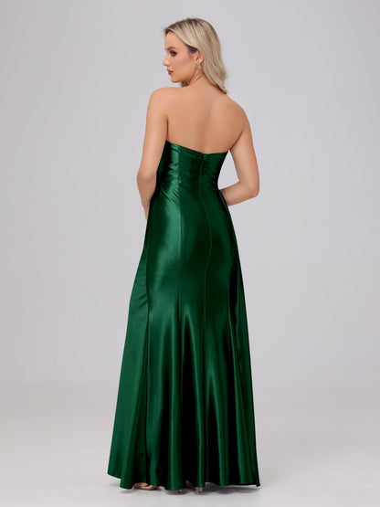 Off the Shoulder Straps Bodice Zip Back Bridesmaid Dresses with Slit