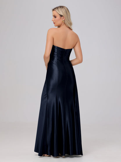 Off the Shoulder Straps Bodice Zip Back Bridesmaid Dresses with Slit