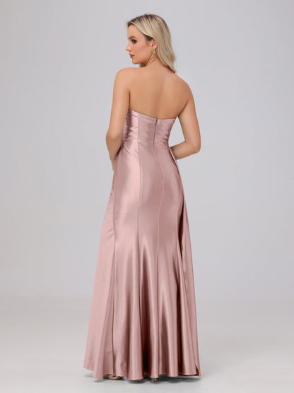 Off the Shoulder Straps Bodice Zip Back Bridesmaid Dresses with Slit