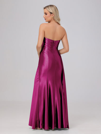 Off the Shoulder Straps Bodice Zip Back Bridesmaid Dresses with Slit