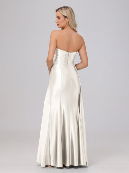 Off the Shoulder Straps Bodice Zip Back Bridesmaid Dresses with Slit
