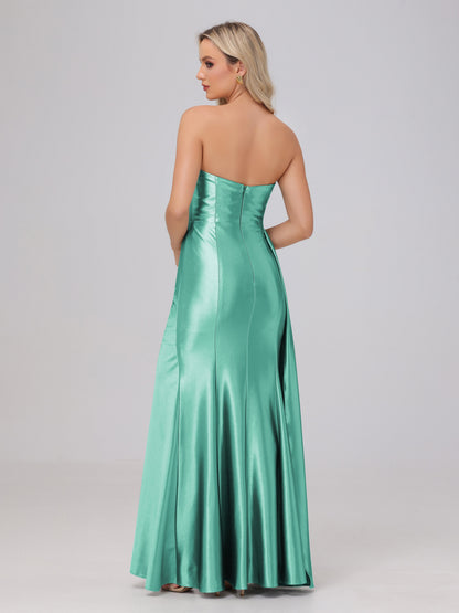 Off the Shoulder Straps Bodice Zip Back Bridesmaid Dresses with Slit