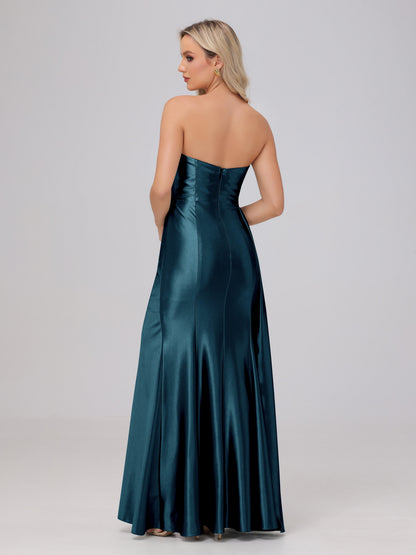 Off the Shoulder Straps Bodice Zip Back Bridesmaid Dresses with Slit