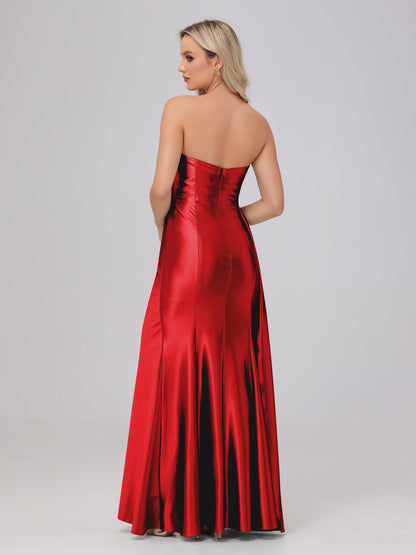 Off the Shoulder Straps Bodice Zip Back Bridesmaid Dresses with Slit