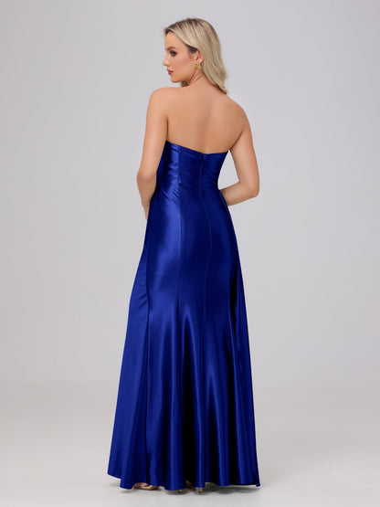 Off the Shoulder Straps Bodice Zip Back Bridesmaid Dresses with Slit