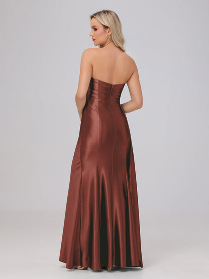 Off the Shoulder Straps Bodice Zip Back Bridesmaid Dresses with Slit