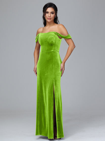 Off Shoulder Plus Size Velvet Bridesmaid Dress With Slit