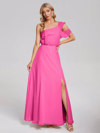 Paislee One Shoulder Ruffles Chiffon Bridesmaid Dress