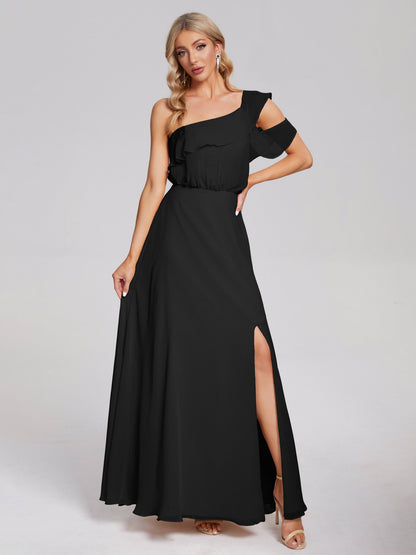 Paislee One Shoulder Ruffles Chiffon Bridesmaid Dress