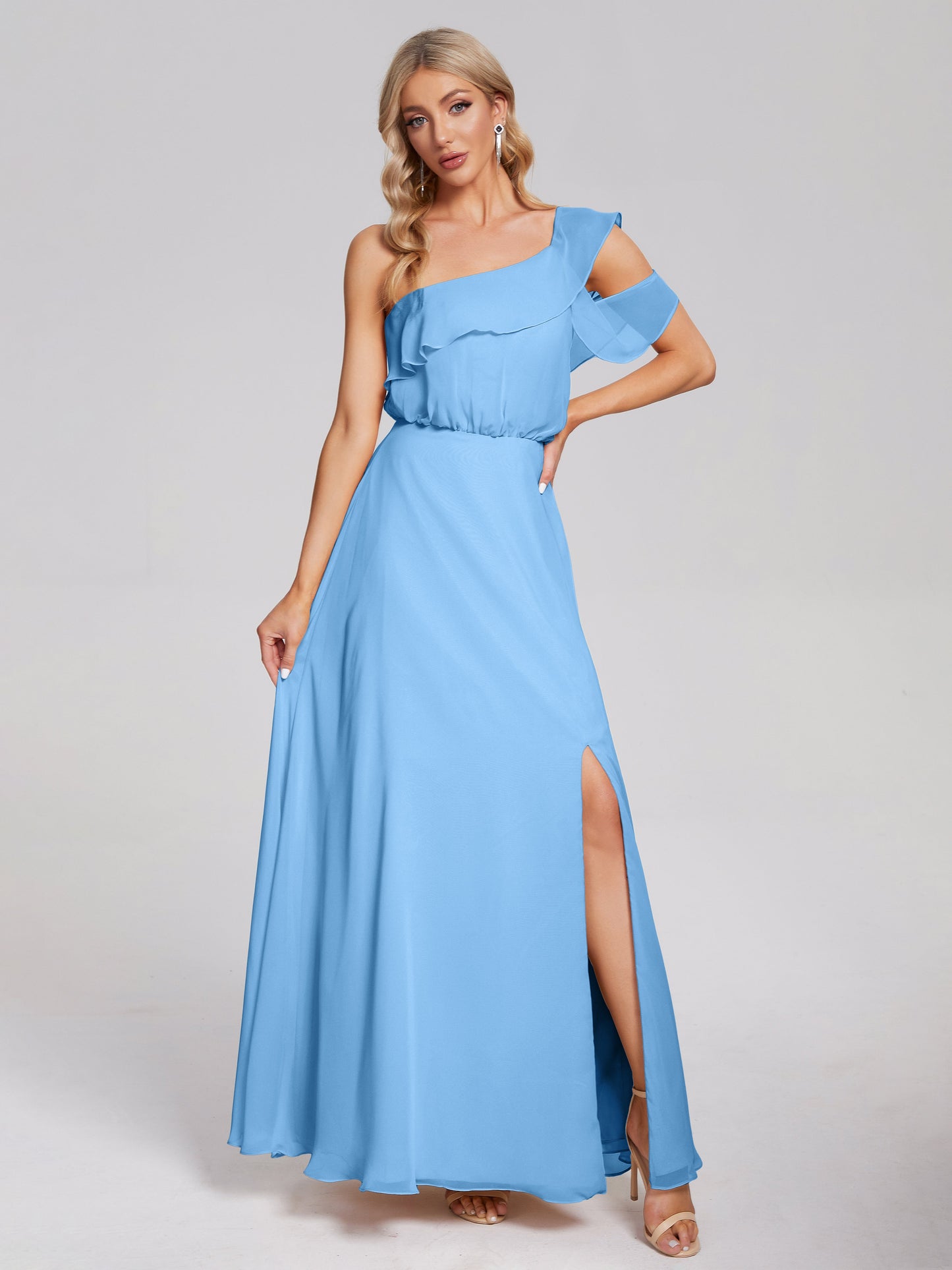 Paislee One Shoulder Ruffles Chiffon Bridesmaid Dress