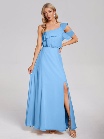Paislee One Shoulder Ruffles Chiffon Bridesmaid Dress