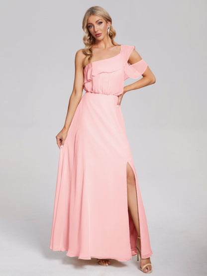 Paislee One Shoulder Ruffles Chiffon Bridesmaid Dress
