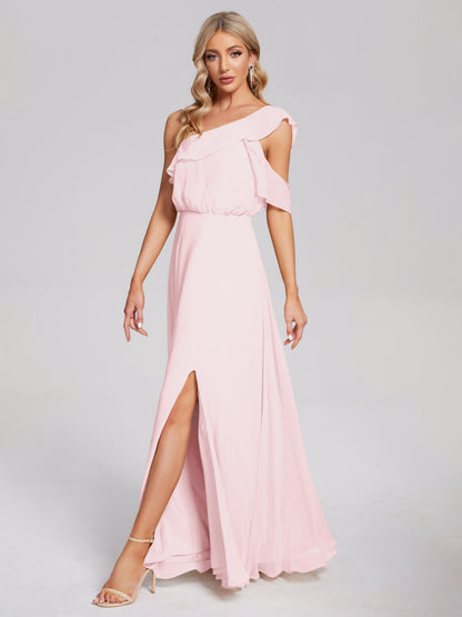 Paislee One Shoulder Ruffles Chiffon Bridesmaid Dress