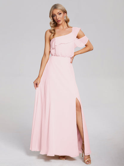 Paislee One Shoulder Ruffles Chiffon Bridesmaid Dress