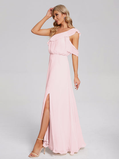 Paislee One Shoulder Ruffles Chiffon Bridesmaid Dress