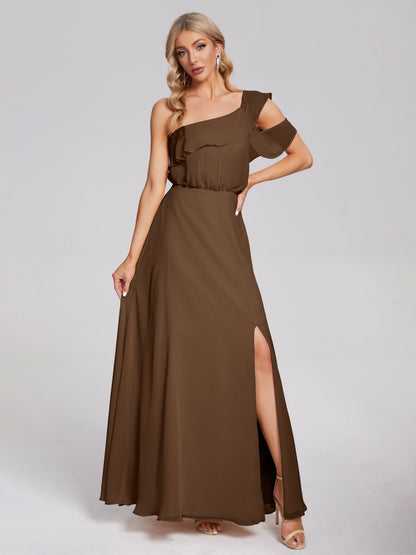 Paislee One Shoulder Ruffles Chiffon Bridesmaid Dress