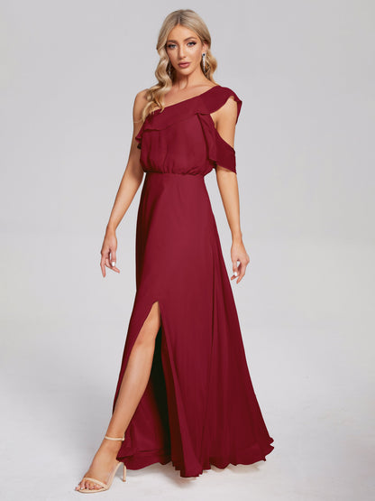 Paislee One Shoulder Ruffles Chiffon Bridesmaid Dress