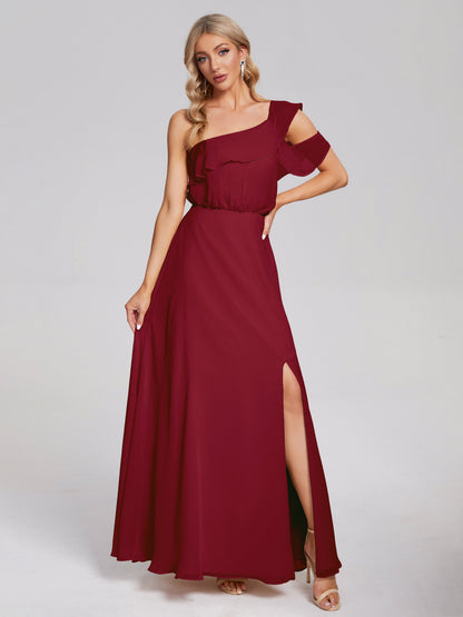 Paislee One Shoulder Ruffles Chiffon Bridesmaid Dress