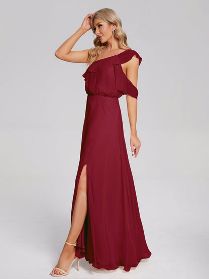 Paislee One Shoulder Ruffles Chiffon Bridesmaid Dress