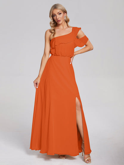 Paislee One Shoulder Ruffles Chiffon Bridesmaid Dress
