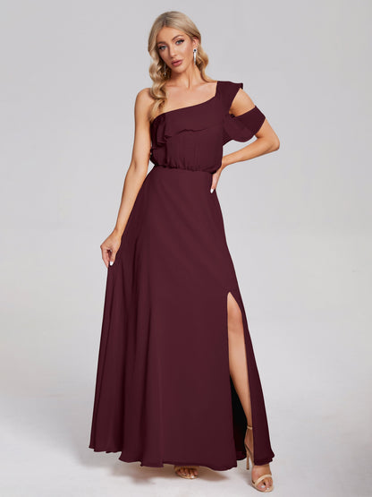 Paislee One Shoulder Ruffles Chiffon Bridesmaid Dress
