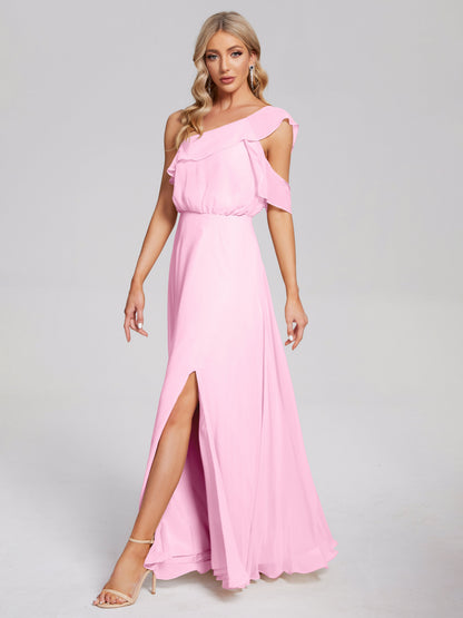 Paislee One Shoulder Ruffles Chiffon Bridesmaid Dress