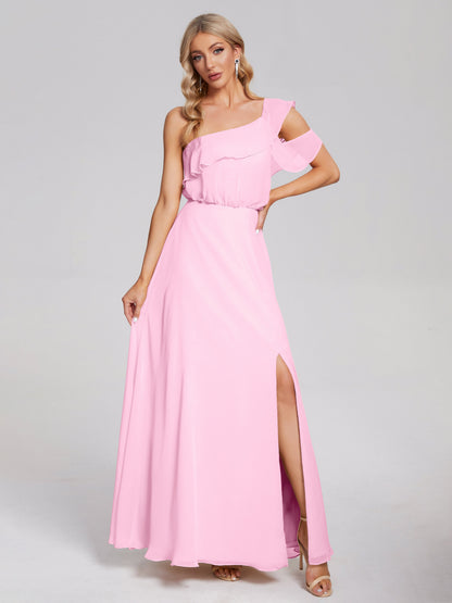 Paislee One Shoulder Ruffles Chiffon Bridesmaid Dress