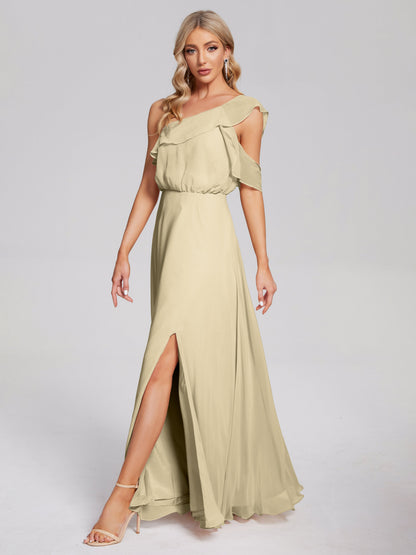 Paislee One Shoulder Ruffles Chiffon Bridesmaid Dress