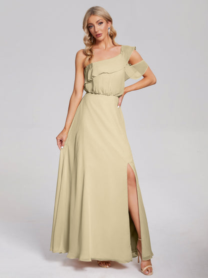 Paislee One Shoulder Ruffles Chiffon Bridesmaid Dress