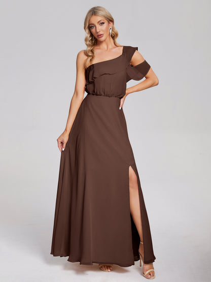 Paislee One Shoulder Ruffles Chiffon Bridesmaid Dress