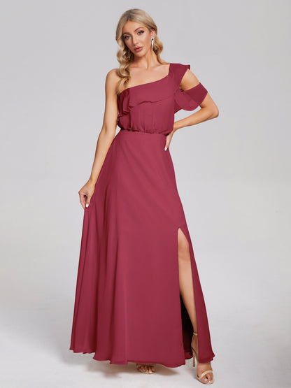 Paislee One Shoulder Ruffles Chiffon Bridesmaid Dress