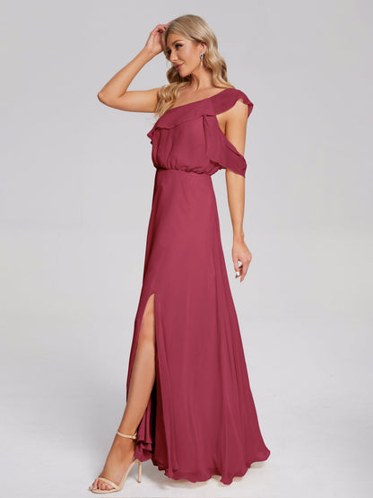 Paislee One Shoulder Ruffles Chiffon Bridesmaid Dress