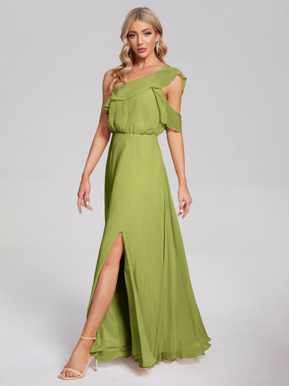 Paislee One Shoulder Ruffles Chiffon Bridesmaid Dress