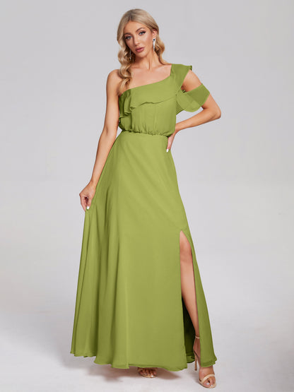 Paislee One Shoulder Ruffles Chiffon Bridesmaid Dress