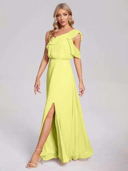 Paislee One Shoulder Ruffles Chiffon Bridesmaid Dress