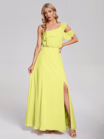 Paislee One Shoulder Ruffles Chiffon Bridesmaid Dress