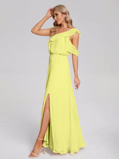 Paislee One Shoulder Ruffles Chiffon Bridesmaid Dress