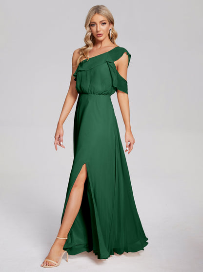 Paislee One Shoulder Ruffles Chiffon Bridesmaid Dress