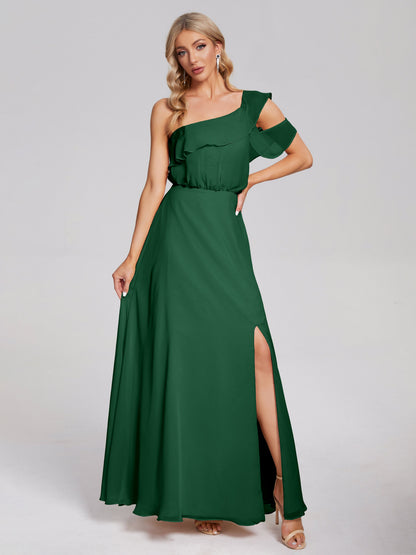 Paislee One Shoulder Ruffles Chiffon Bridesmaid Dress