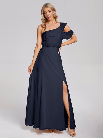 Paislee One Shoulder Ruffles Chiffon Bridesmaid Dress