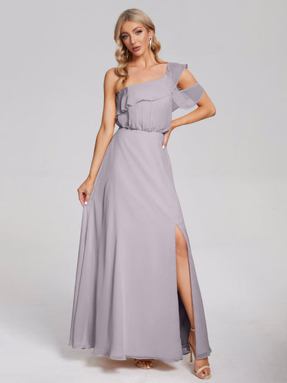 Paislee One Shoulder Ruffles Chiffon Bridesmaid Dress
