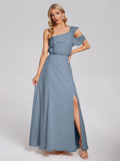 Paislee One Shoulder Ruffles Chiffon Bridesmaid Dress
