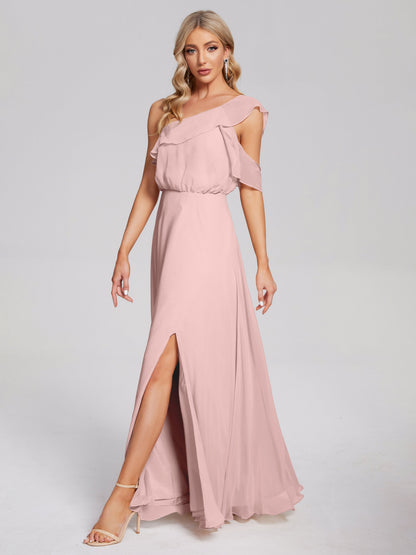 Paislee One Shoulder Ruffles Chiffon Bridesmaid Dress