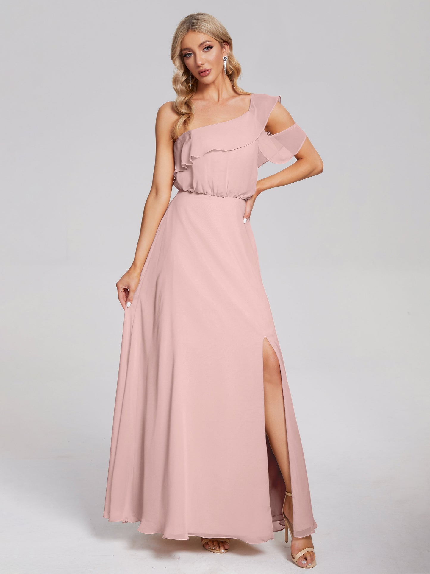 Paislee One Shoulder Ruffles Chiffon Bridesmaid Dress