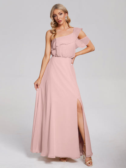 Paislee One Shoulder Ruffles Chiffon Bridesmaid Dress