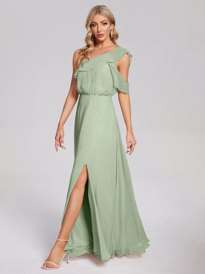 Paislee One Shoulder Ruffles Chiffon Bridesmaid Dress