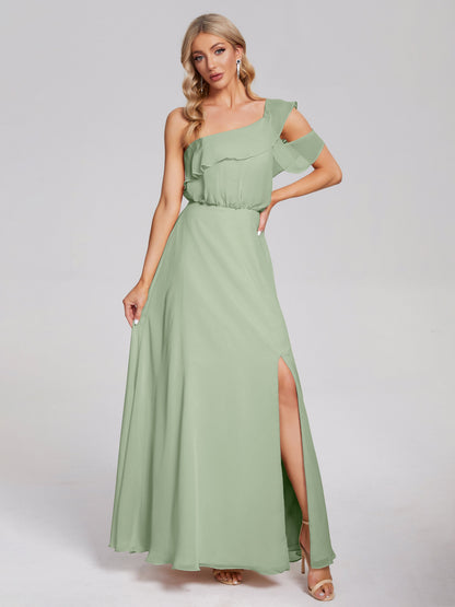 Paislee One Shoulder Ruffles Chiffon Bridesmaid Dress