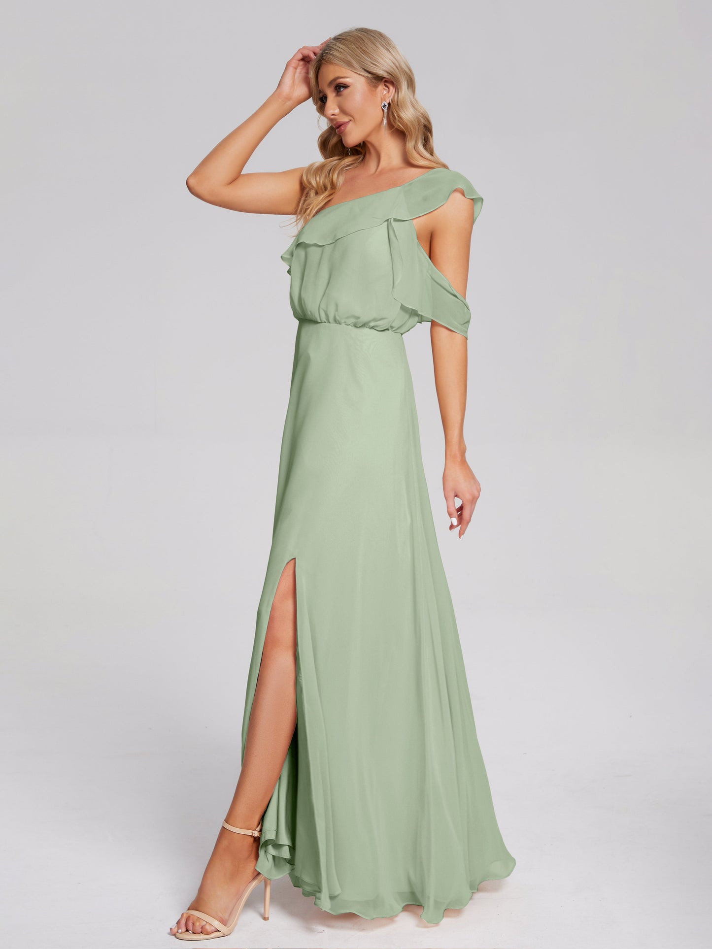 Paislee One Shoulder Ruffles Chiffon Bridesmaid Dress